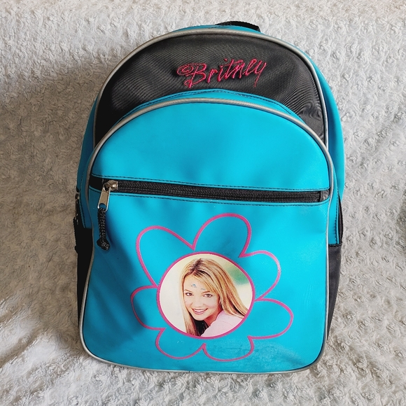 Vintage Britney Spears Clip Backpack Rare Art Zipper Pouch Pink & Blue  Original